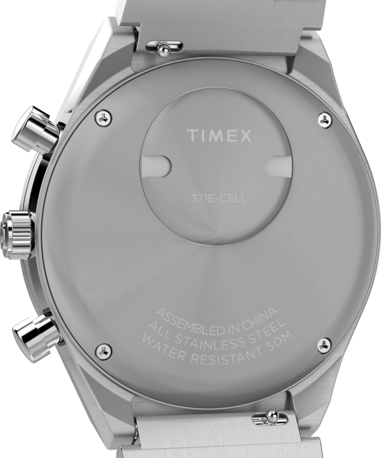 TW2W51600 Q Timex Chronograph 40mm Stainless Steel Bracelet Watch Caseback Image