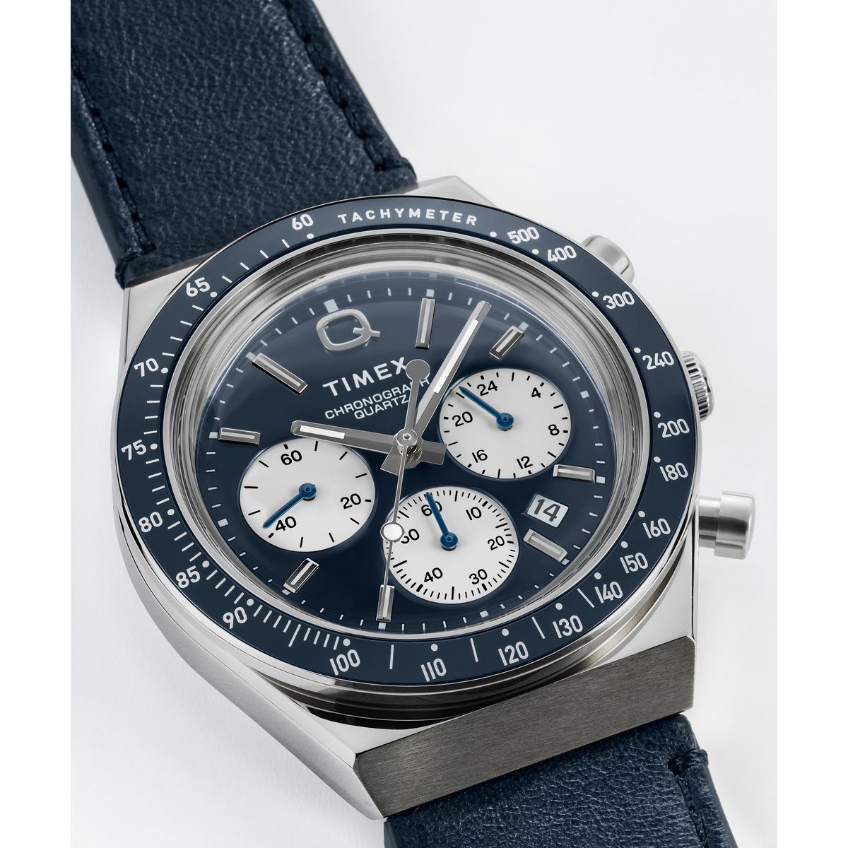 Q Timex Chronograph 40mm Leather Strap Watch