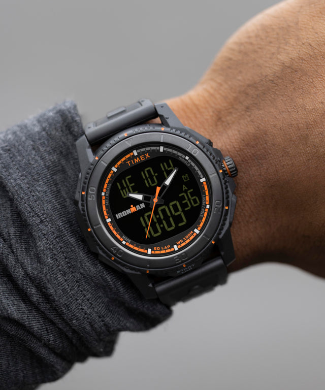 TW2W53600 TIMEX® IRONMAN® Adrenaline Ana-digi 46.5mm PU Strap Watch  Alt Wrist Shot 2 Image