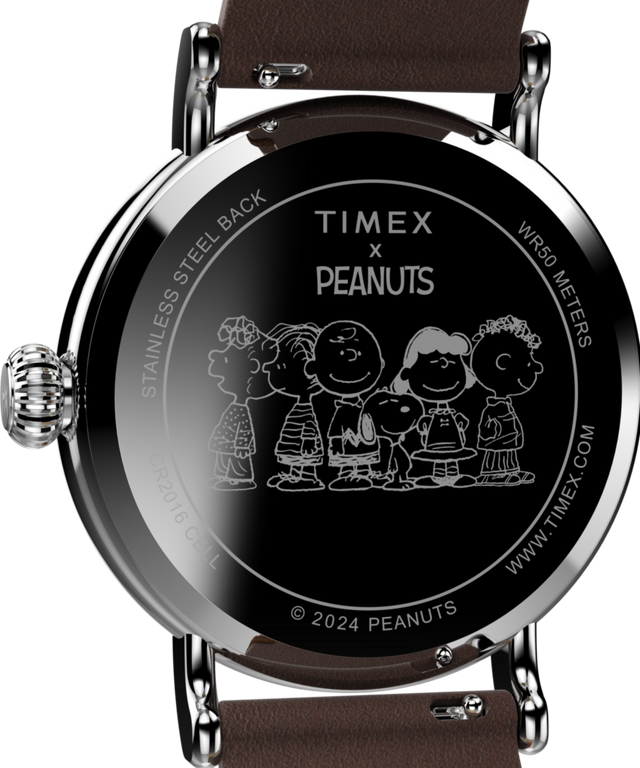 TW2W53900 Timex Standard x Peanuts Rainbow 40mm Leather Strap Watch Caseback Image