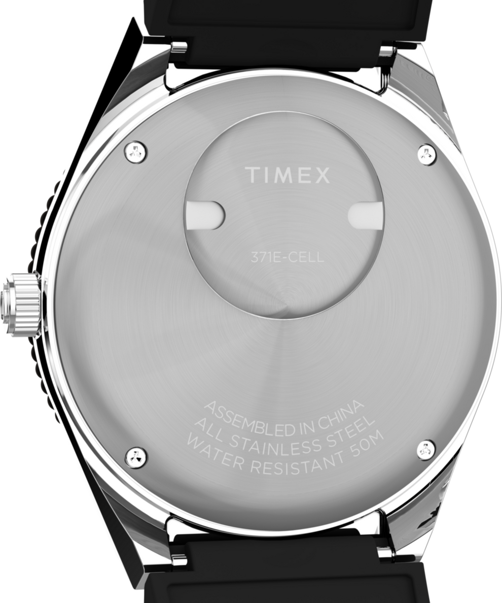 TW2W57500 Q Timex® GMT 38mm Synthetic Rubber Strap Watch Caseback Image