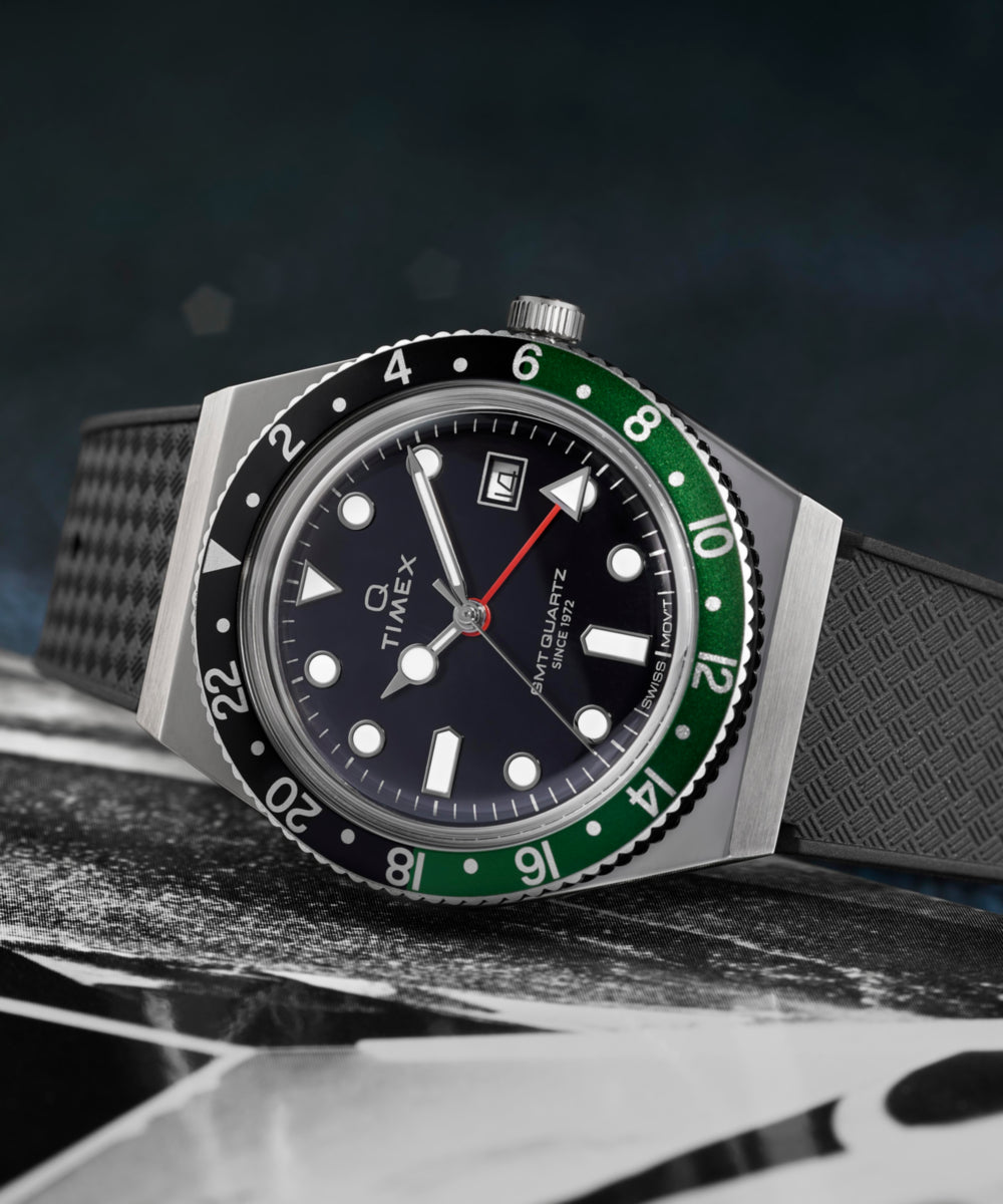 Timex GTM Ｑ　38mmメンズ腕時計 Q Timex® GMT 38mm Synthetic Rubber Strap Watch - TW2W57500 | Timex CA