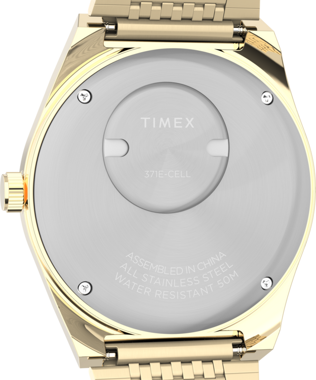 TW2W62500 Q Timex® Falcon Eye 38mm Stainless Steel Bracelet Watch  Caseback Image