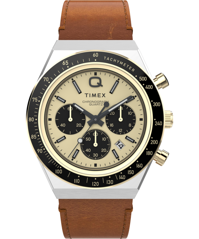 TW2W64400 Q Timex® Chronograph 40mm Leather Strap Watch Primary Image