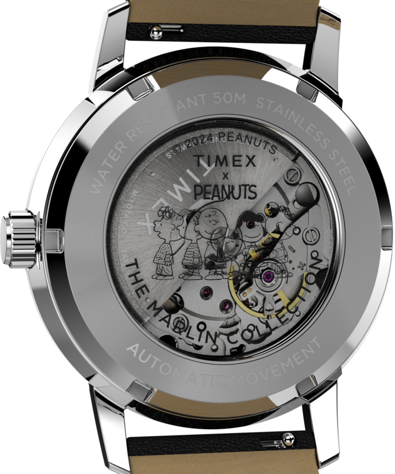 TW2W68800 Timex x Peanuts Marlin® Automatic Saxophonist 40mm Leather Strap Watch Caseback Image