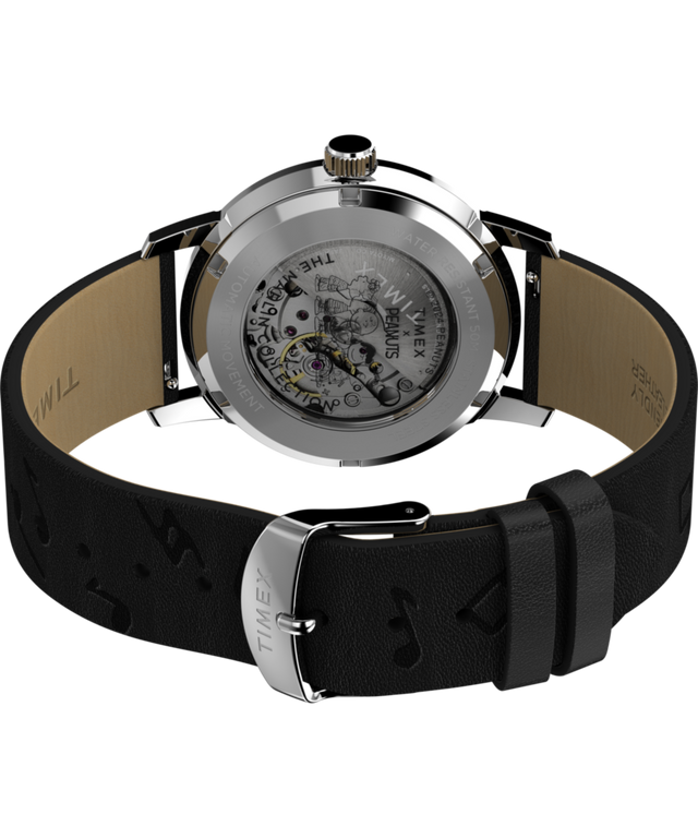 TW2W68800 Timex x Peanuts Marlin® Automatic Saxophonist 40mm Leather Strap Watch Caseback with Attachment Image