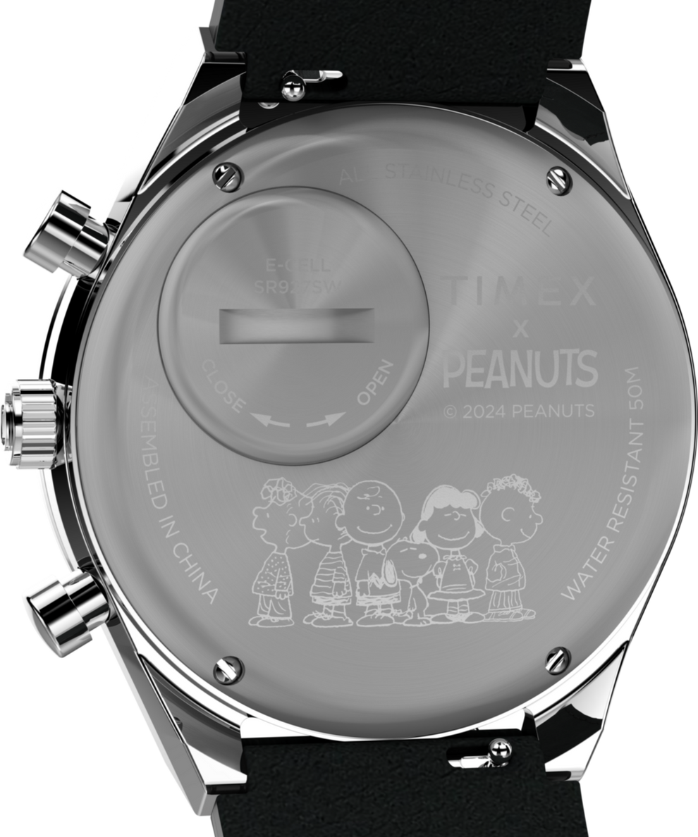 TW2W68900 Q Timex Chronograph x Peanuts Snoopy 40mm Leather Strap Watch   Caseback Image