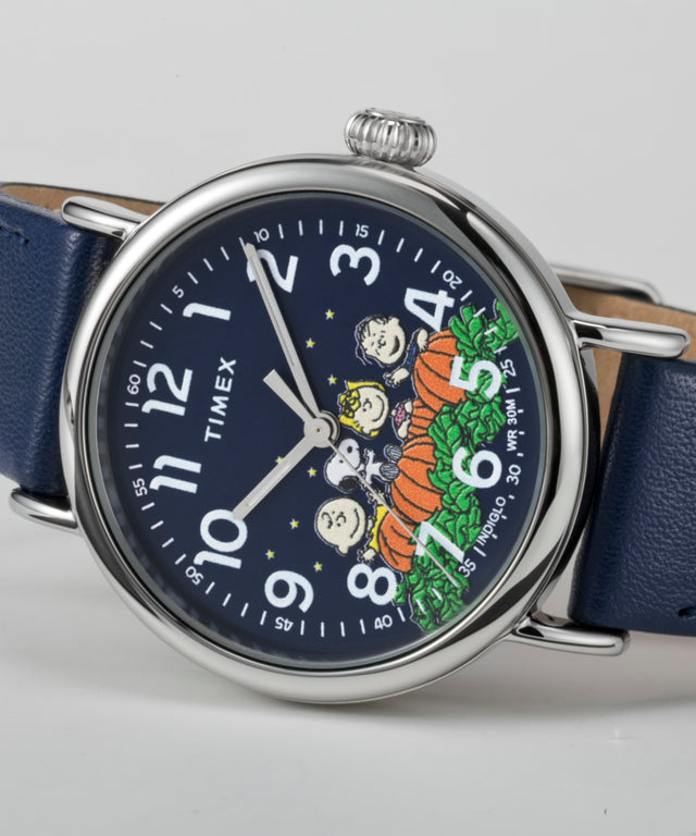 TW2W72700 Peanuts® x Timex Standard Pumpkin Patch 40mm Leather Strap Watch   Campaign Key Silhouettes (Beauty shots) Image