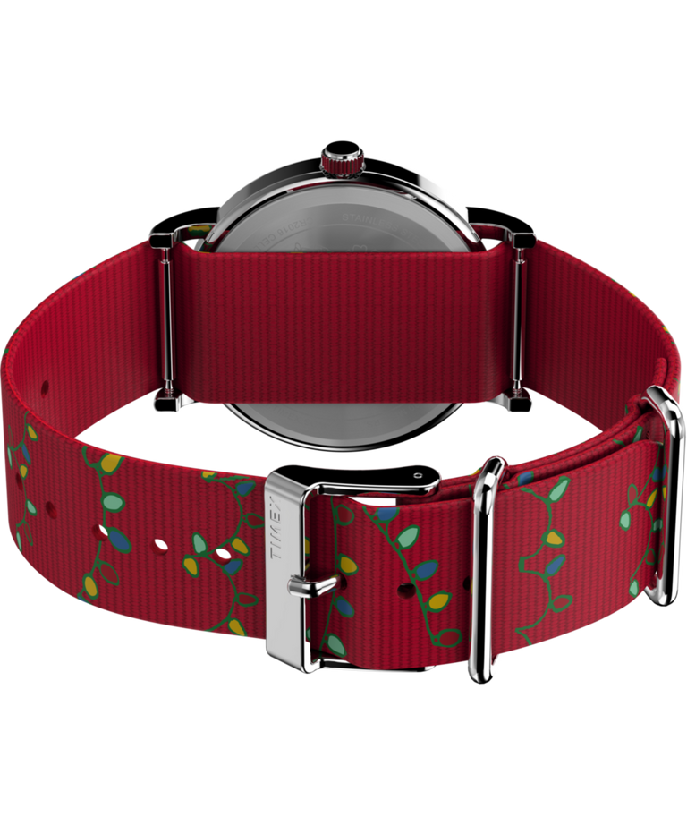 TW2W80800 Peanuts® x Timex Weekender Holiday 38mm Fabric Strap Watch Caseback with Attachment Image