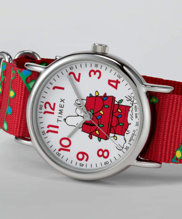 TW2W80800 Peanuts® x Timex Weekender Holiday 38mm Fabric Strap Watch Campaign Key Silhouettes (Beauty shots) Image