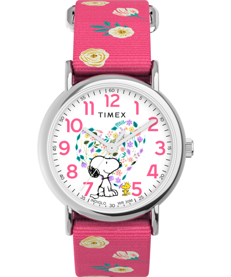 TW2W83100 Timex x Peanuts® Timex Weekender Floral 38mm Fabric Strap Watch Primary Image