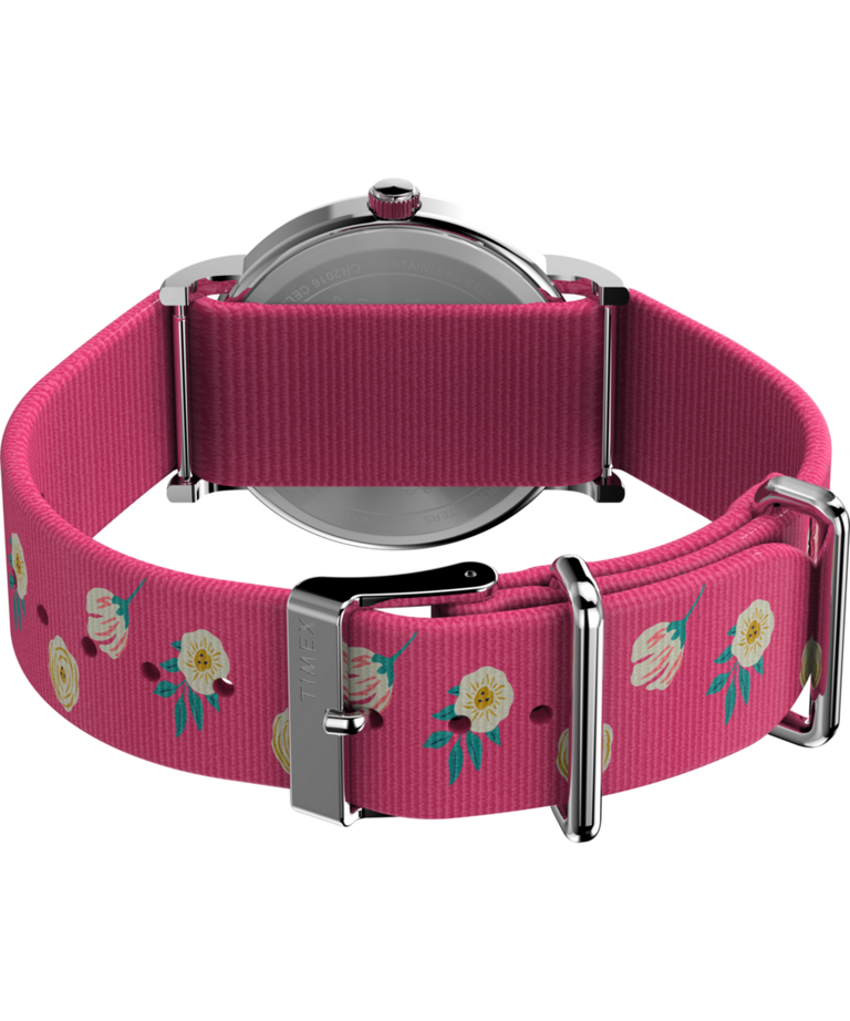 TW2W83100 Timex x Peanuts® Timex Weekender Floral 38mm Fabric Strap Watch Caseback with Attachment Image