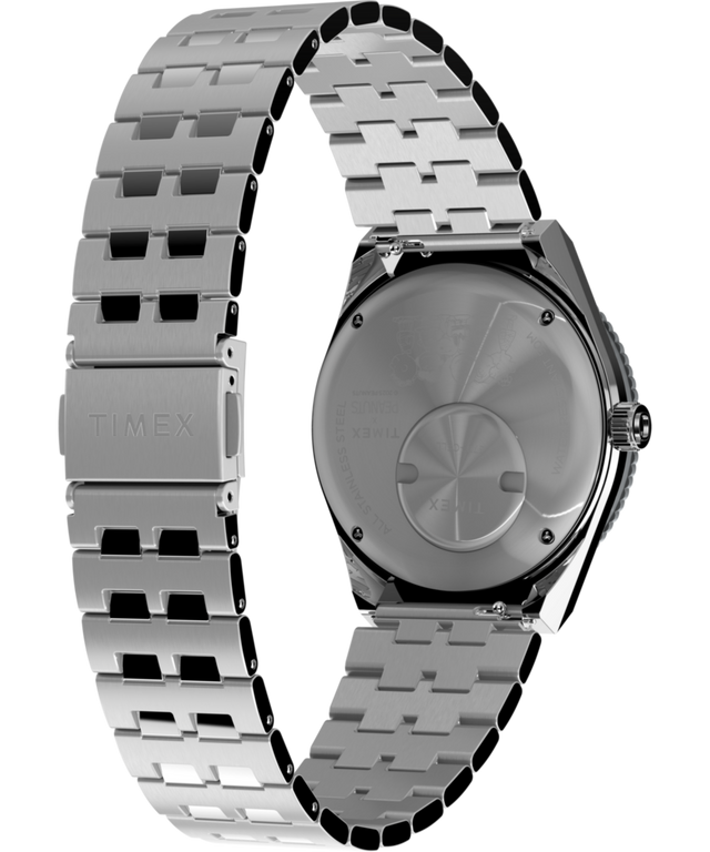 TW2W83300 Timex x Peanuts® Q Timex® GMT 38mm Stainless Steel Bracelet Watch Caseback with Attachment Image