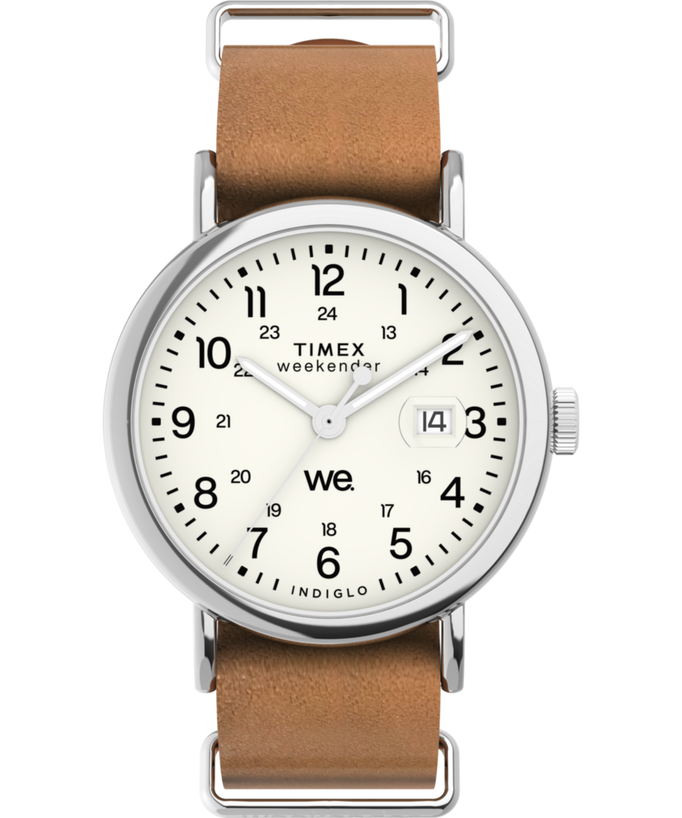 Timex Weekender 40mm Leather Strap Watch Brown Silver Tone Low Lead Brass