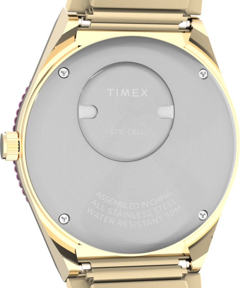 TW2W87600 Q Timex® 36mm Stainless Steel Expansion Band Watch  Caseback Image