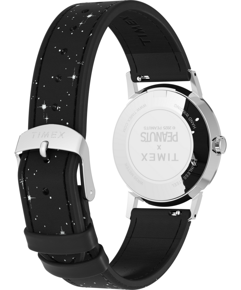 TW2W89700 Timex x Peanuts® Marlin® Hand-Wound Space 34mm Leather Strap Watch Caseback with Attachment Image