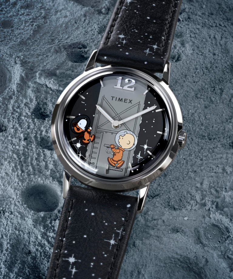 TW2W89700 Peanuts® x Timex Marlin® Hand-Wound Space 34mm Leather Strap Watch Campaign Key Silhouettes (Beauty shots) Image