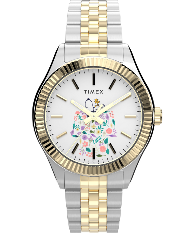 TW2W95100 Timex x Peanuts® Timex Legacy In Bloom 34mm Stainless Steel Bracelet Watch Primary Image