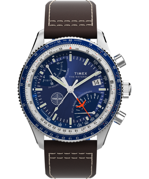 TIMEX腕時計 Pan Am® x Timex Fly-Back Chronograph 43mm Leather Strap Watch
