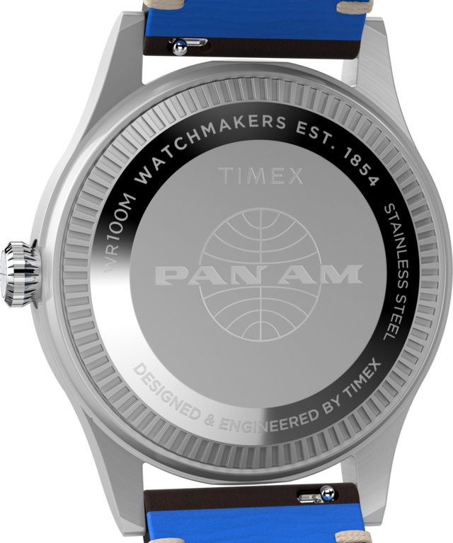 TW2W97300 Pan Am® x Timex Waterbury GMT 39mm Leather Strap Watch  Caseback Image