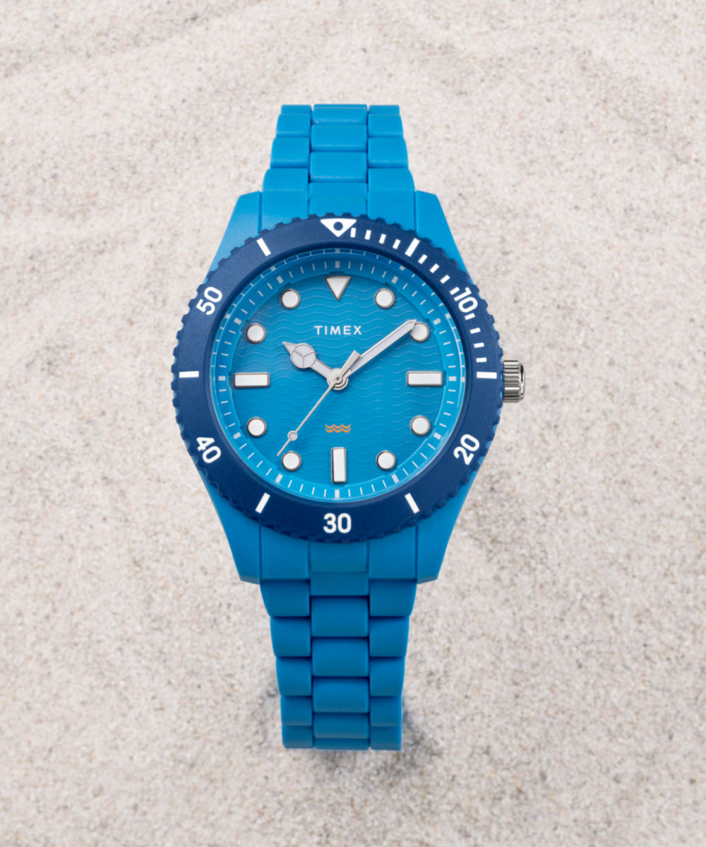 希少　タイメックス　ブルー　TIDE TEMP デイト　クォーツ Timex Legacy #tide 42mm Recycled Plastic Bracelet Watch