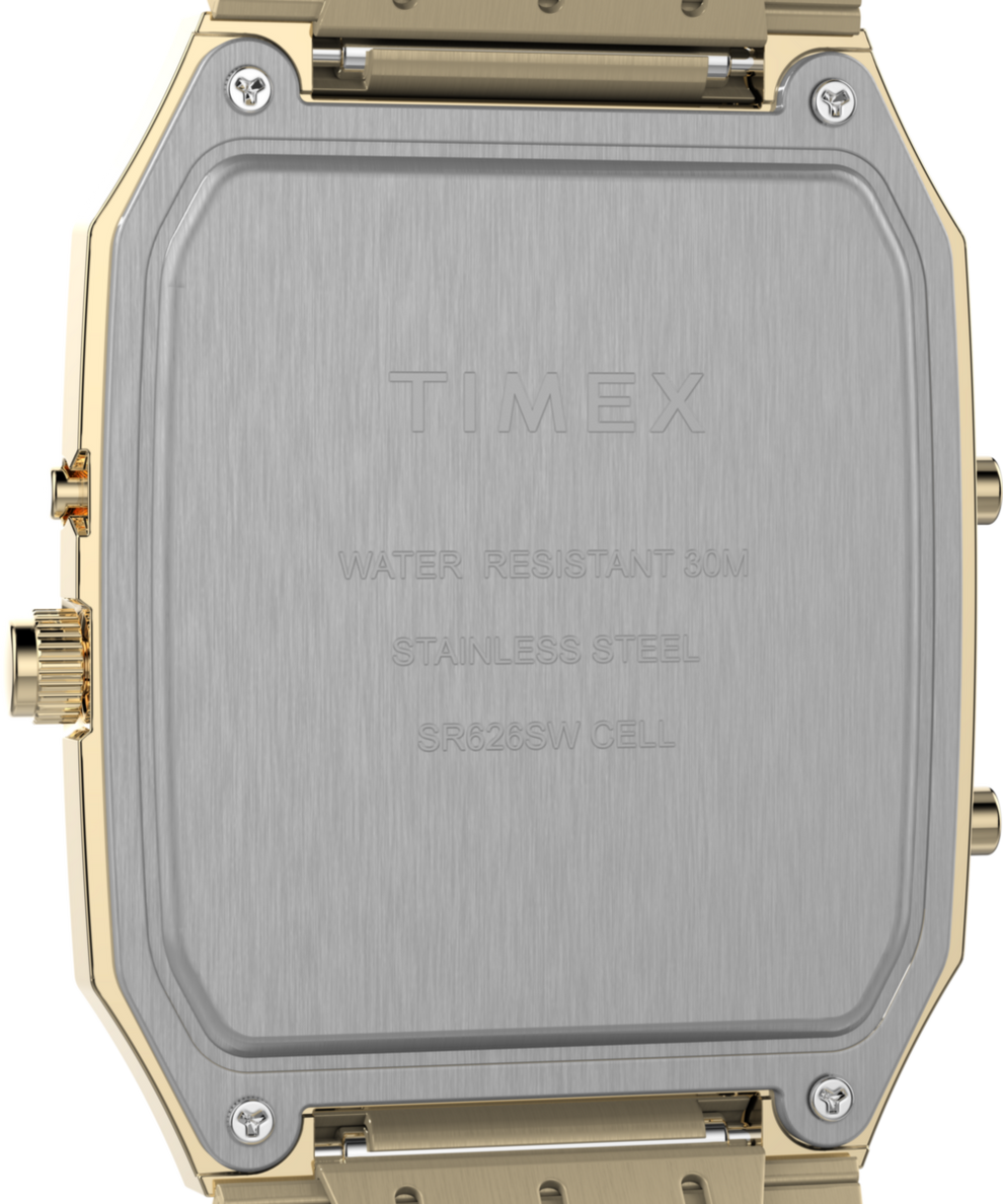 TW2Y06000 Q Timex® 1982 Ana-Digi Reissue 33mm Stainless Steel Bracelet Watch  Caseback Image