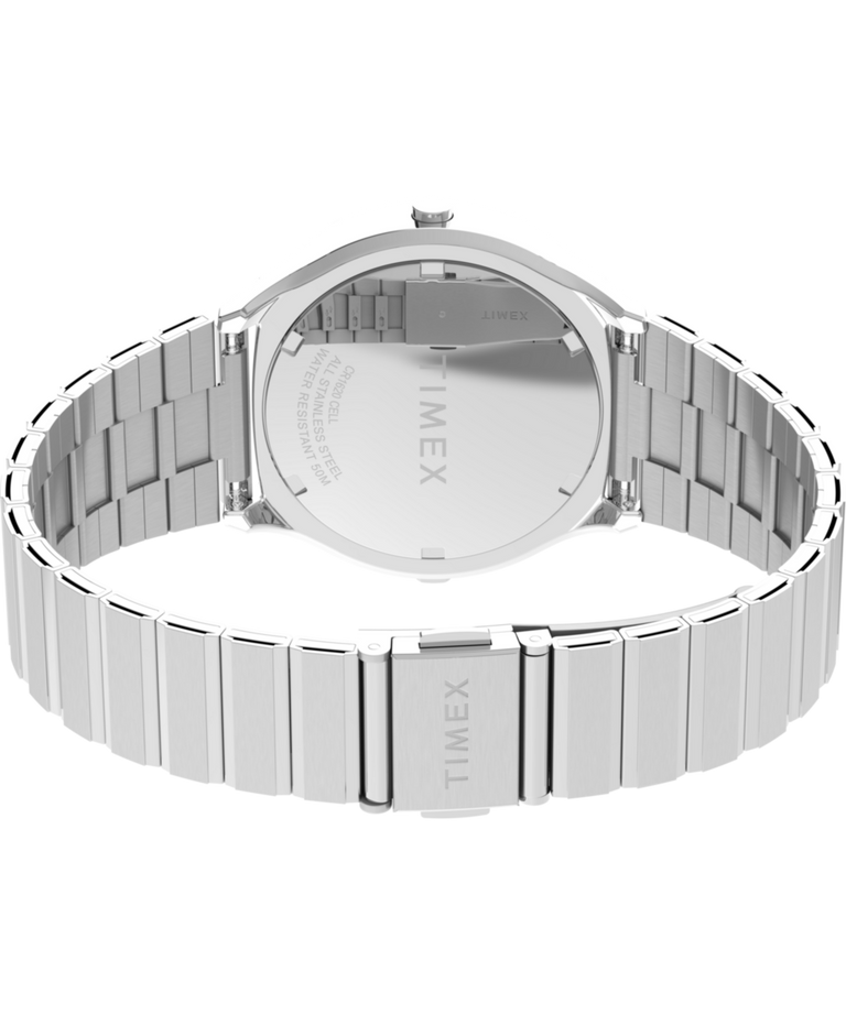 TW2Y06100 Q Timex® 1975 SSQ Digital Reissue 38mm Stainless Steel Bracelet Watch Caseback with Attachment Image