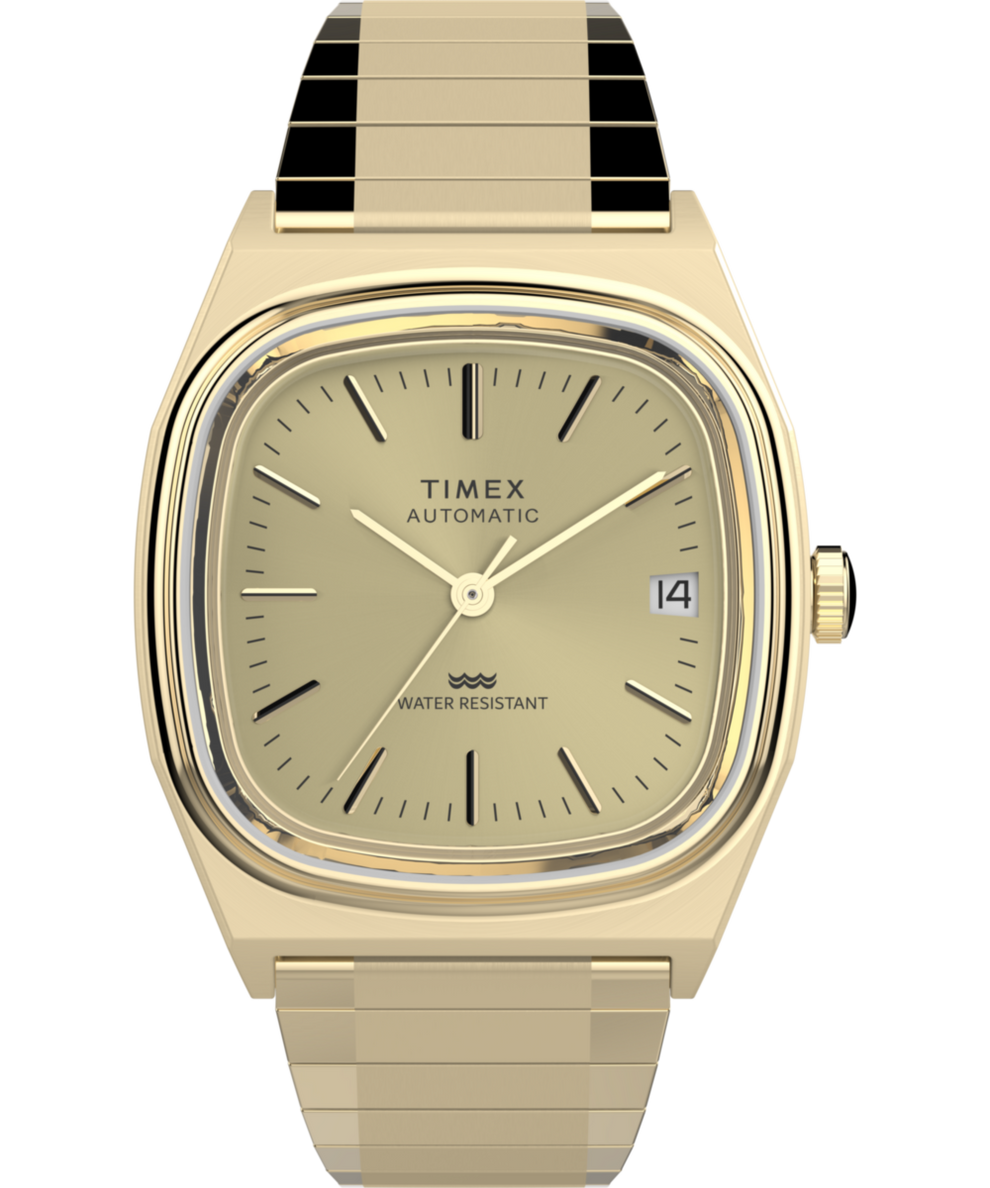 TW2Y07200 Timex® Automatic 1983 E Line 34mm Gold Tone Expansion Band Watch Primary Image