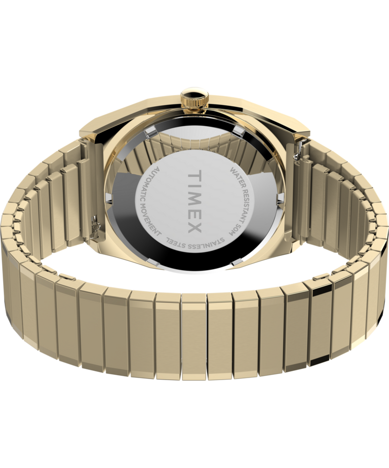 TW2Y07200 Timex® Automatic 1983 E Line Reissue 34mm Gold-Tone Expansion Band Watch Caseback with Attachment Image