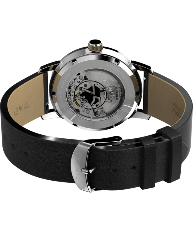 TW2Y10000 Timex x Peanuts® Marlin® Automatic 75th Anniversary Edition 40mm Leather Strap Watch Caseback with Attachment Image