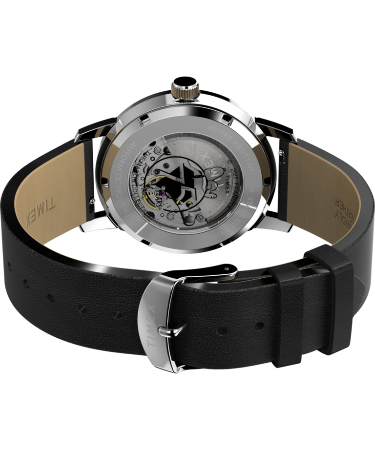TW2Y10000 Timex x Peanuts® Marlin® Automatic 75th Anniversary Edition 40mm Leather Strap Watch Caseback with Attachment Image