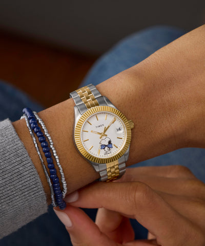 TW2Y11100 Timex x Peanuts® Timex Legacy Bowtie 34mm Stainless Steel Bracelet Watch Primary Wrist Image