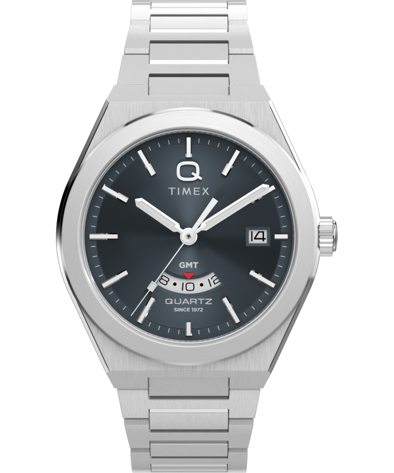 TW2Y12100 Q Timex® Continental GMT 39mm Stainless Steel Bracelet Watch Primary Image