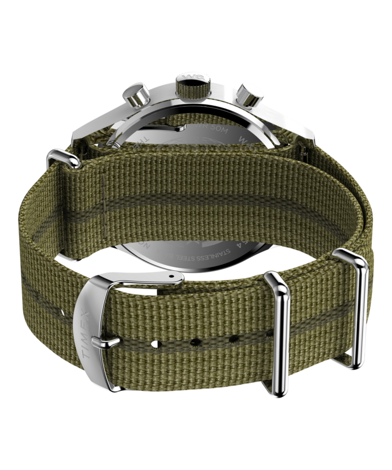 TW2Y15700 Timex Weekender New England Chronograph 40mm Eco-Conscious Fabric Strap Watch Caseback with Attachment Image
