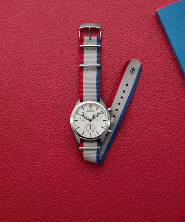 TW2Y15800 Timex Weekender New England Chronograph 40mm Eco-Conscious Fabric Strap Watch Campaign Key Silhouettes (Beauty shots) Image