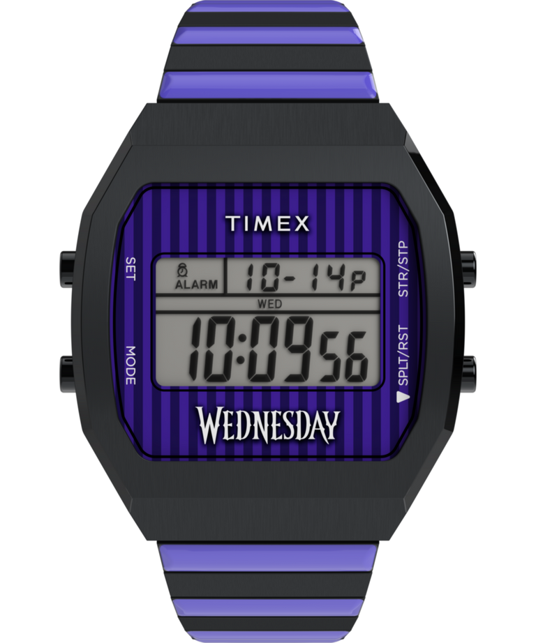 TW2Y19500 Timex x Wednesday T80 36mm Stainless Steel Black and Purple Expansion Band Watch Primary Image