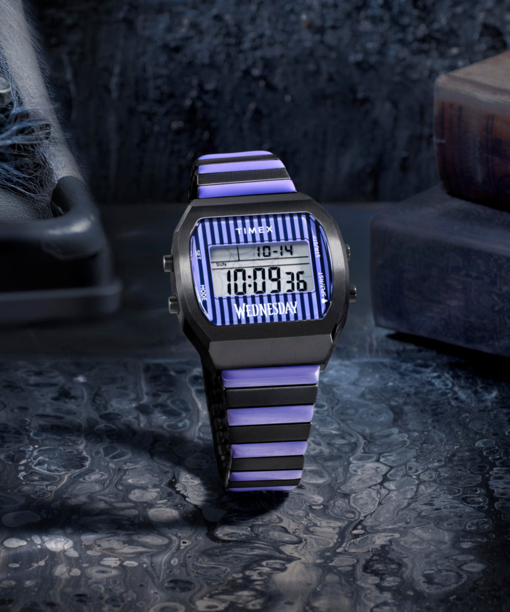 Timex x Wednesday T80 36mm Stainless Steel Black and Purple Timex x Wednesday T80 36mm Stainless Steel Black and Purple