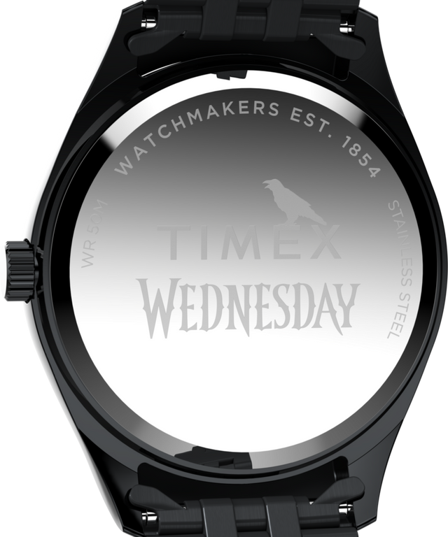 TW2Y19600 Timex x Wednesday Timex Legacy 36mm Stainless Steel Bracelet Watch Caseback Image