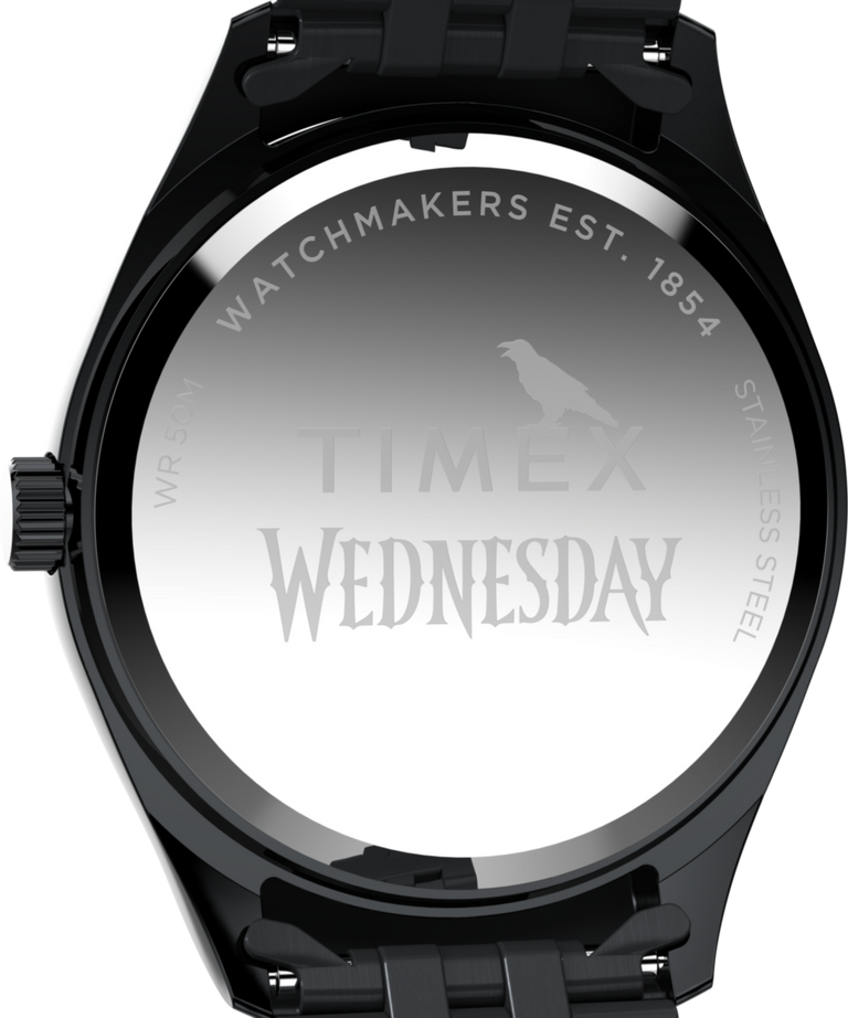 TW2Y19600 Timex x Wednesday Timex Legacy 36mm Stainless Steel Bracelet Watch Caseback Image