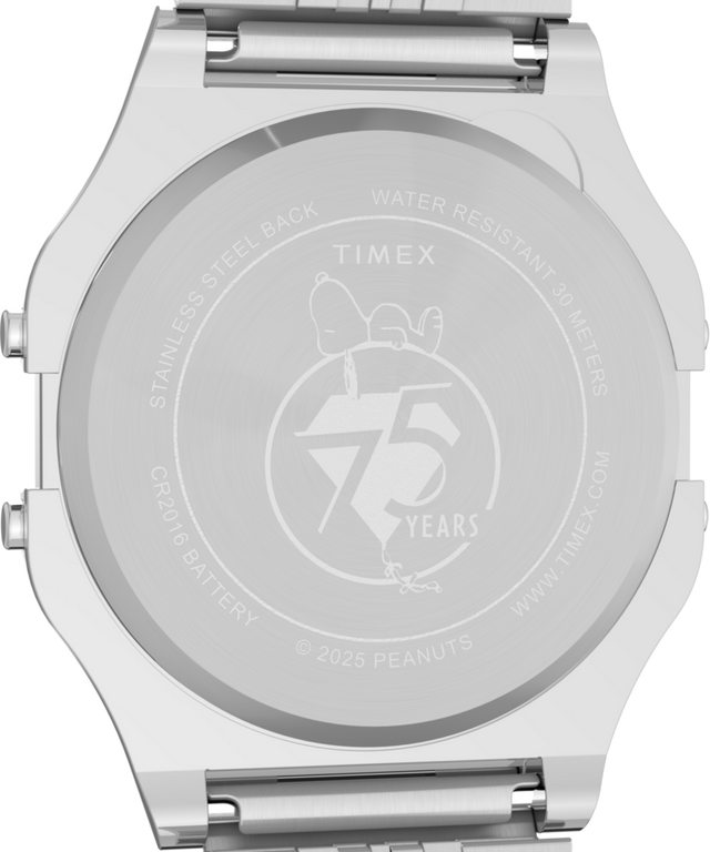 TW2Y20000 Peanuts® x Timex T80 75th Anniversary Edition 34mm Stainless Steel Bracelet Watch Caseback Image