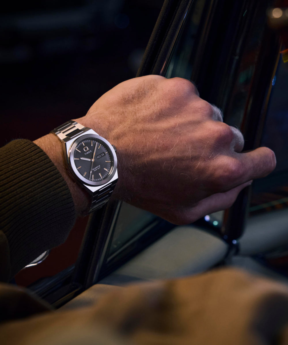 Q Timex® Continental Day and Date 39mm Stainless Steel Bracelet