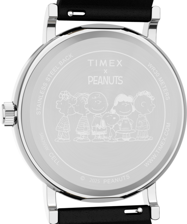 TW2Y31000 Timex x Peanuts® Weekender Snoopy Dancing 38mm Leather Strap Watch Caseback Image