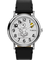 TW2Y31000 Timex x Peanuts® Weekender Snoopy Dancing 38mm Leather Strap Watch Primary Image