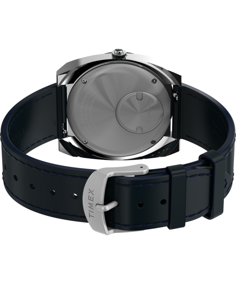 TW2Y31400 Q Timex® 1972 World Time 39mm Leather Strap Watch Caseback with Attachment Image