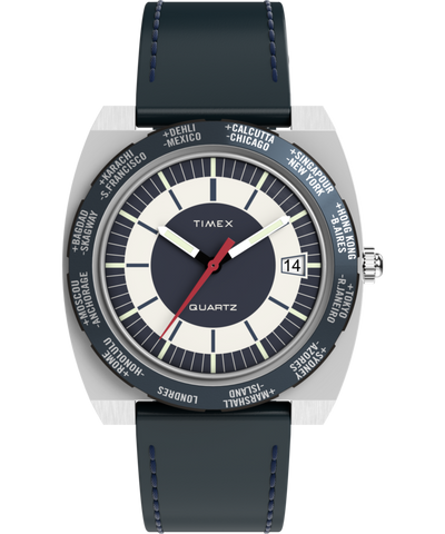 TW2Y31400 Q Timex® 1972 World Time 39mm Leather Strap Watch Primary Image