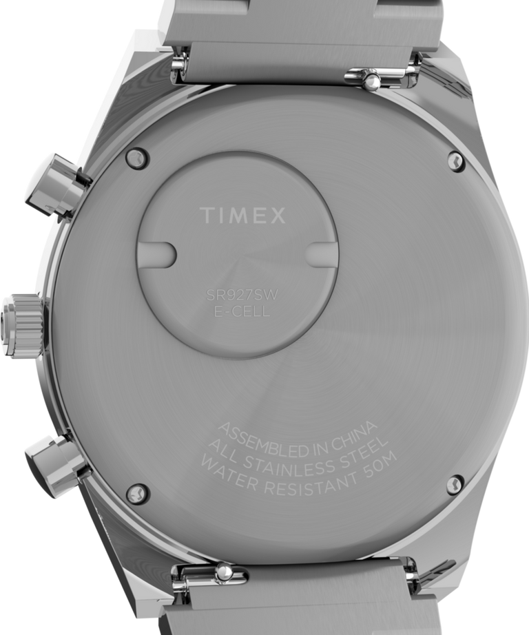 TW2Y34800 Q Timex® Falcon Eye Chronograph 40mm Stainless Steel Bracelet Watch Caseback Image