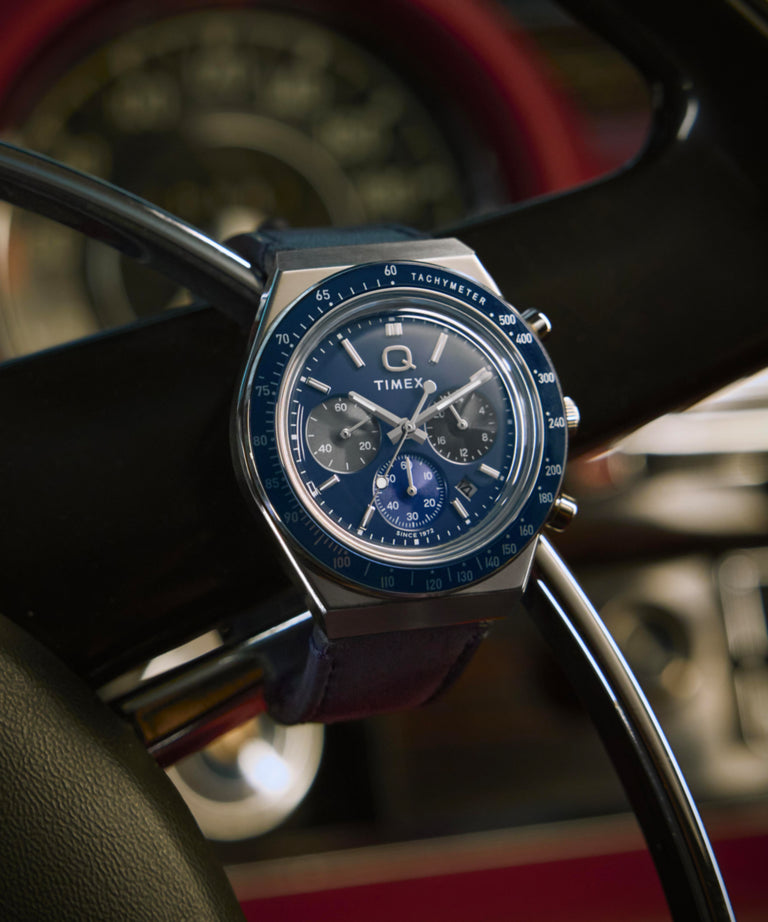 TW2Y36100 Q Timex® Chronograph 40mm Leather Strap Watch Campaign Key Silhouettes (Beauty shots) Image