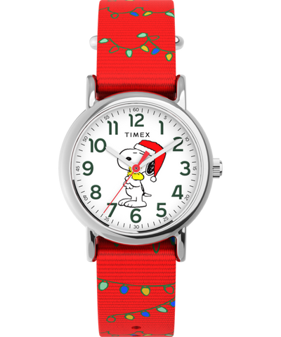 TW2Y39500 Peanuts® x Timex Weekender Snoopy Santa Hat 31mm Fabric Strap Watch Primary Image
