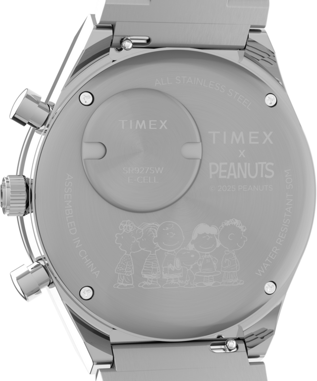 TW2Y45300 Peanuts® x Q Timex Chronograph 40mm Stainless Steel Bracelet Watch  Caseback Image