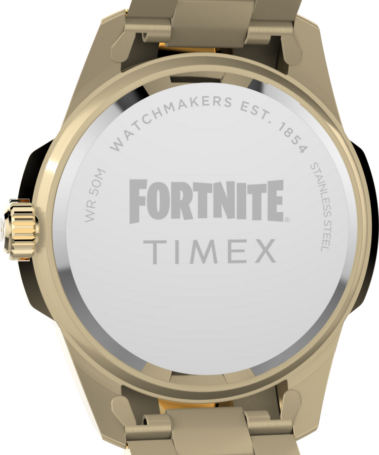 TW2Y47200 Timex x Fortnite Essex 45mm Stainless Steel Bracelet Watch Caseback Image